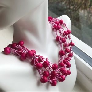 Pink Beaded Multi Strand Necklace